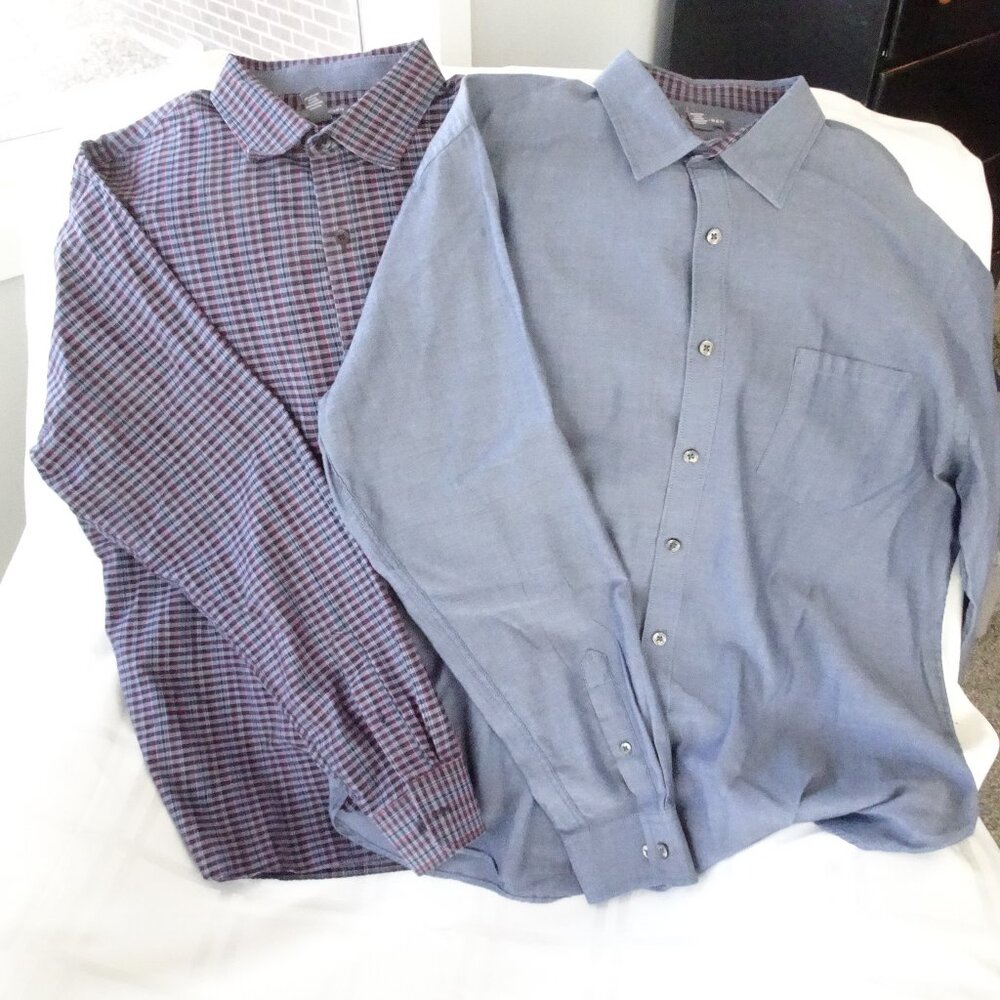 Van Heusen Dress‎ Shirts-2 pack. Size XL (17-17.5). Plaid and blue solid.